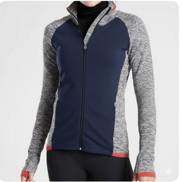 Athleta Andes Hybrid Jacket Size Small Navy Blue Gray - Picture 1 of 7